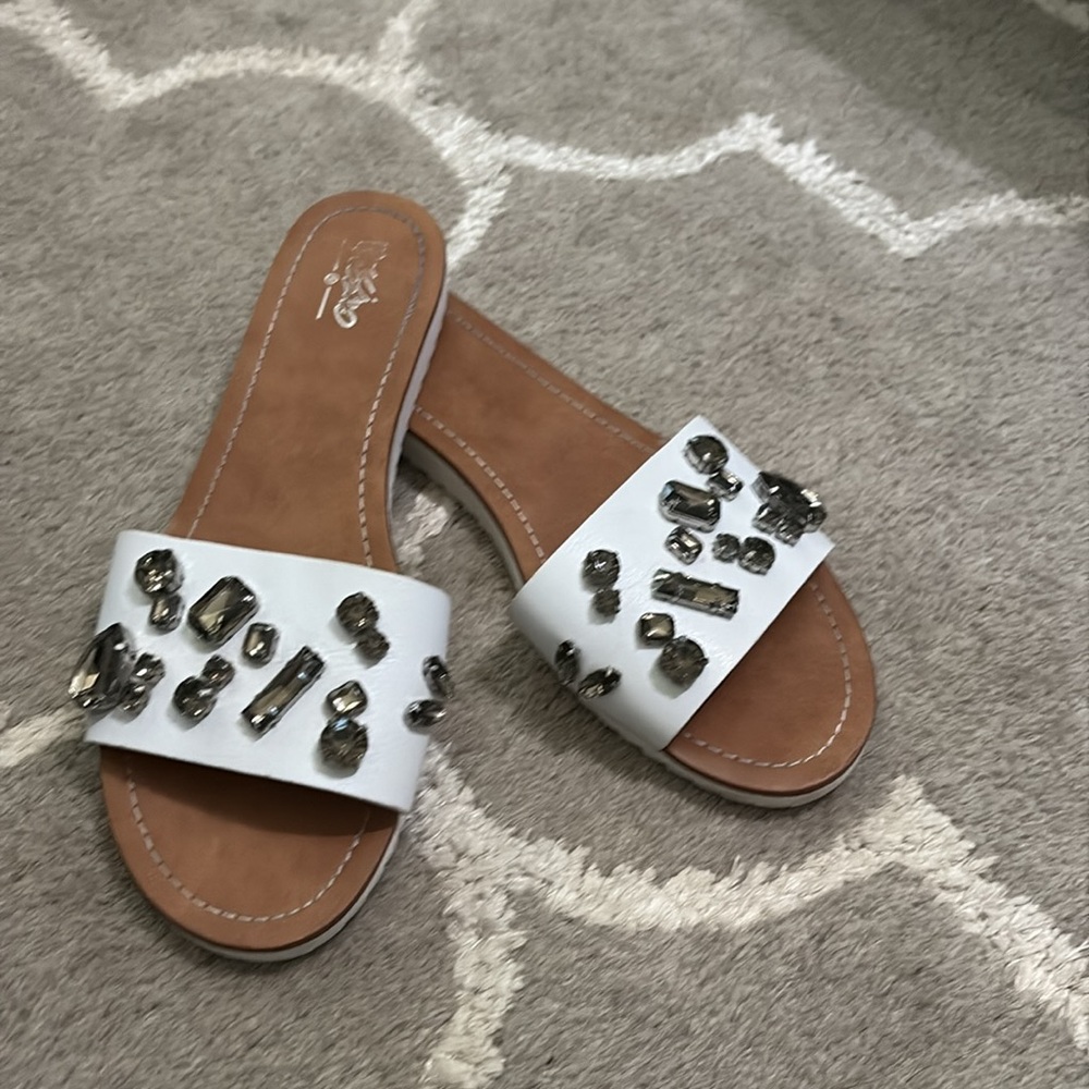 Massimo Supply Co white gray gems bling slide sandal Size 8